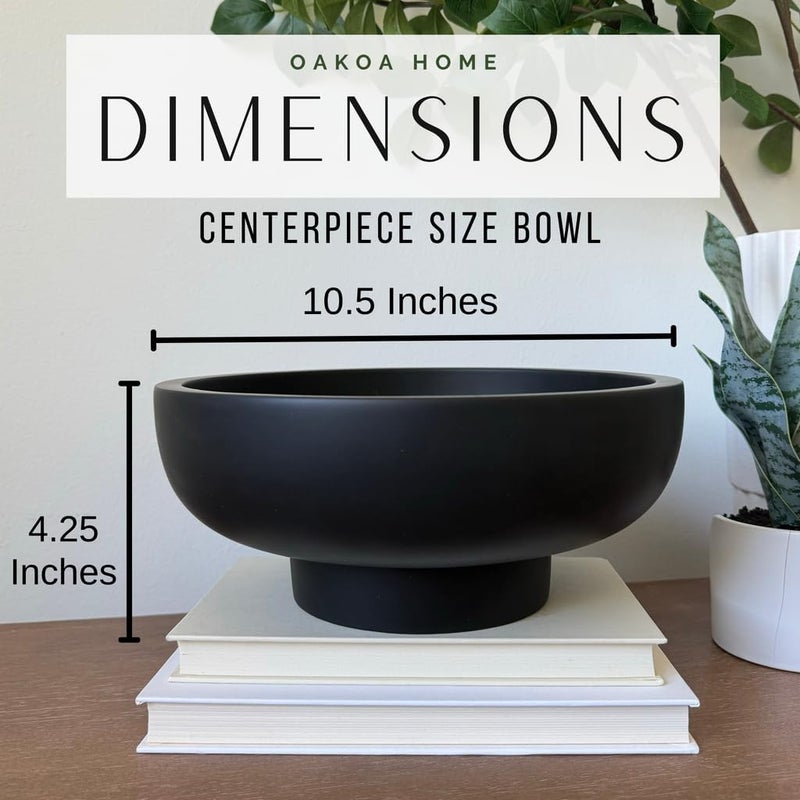 OAOKA Concrete Black Decorative Bowl for Home Decor - Black Fruit Bowl - Modern Pedestal Coffee Table Bowl for Entryway Table - Image 5
